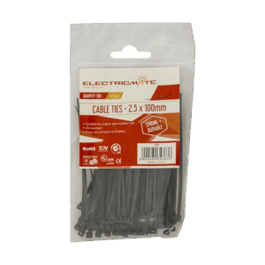 CT001 – CABLE TIES E/MATE BLACK 100X2.5MM P/100 - Image 1