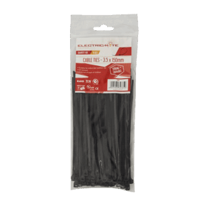 CT003 – CABLE TIES E/MATE BLACK 150X3.5MM P/100 - Image 1
