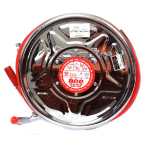 Complete stainless-steel hose reel with SANS 1086 hose & plastic nozzle - Image 1